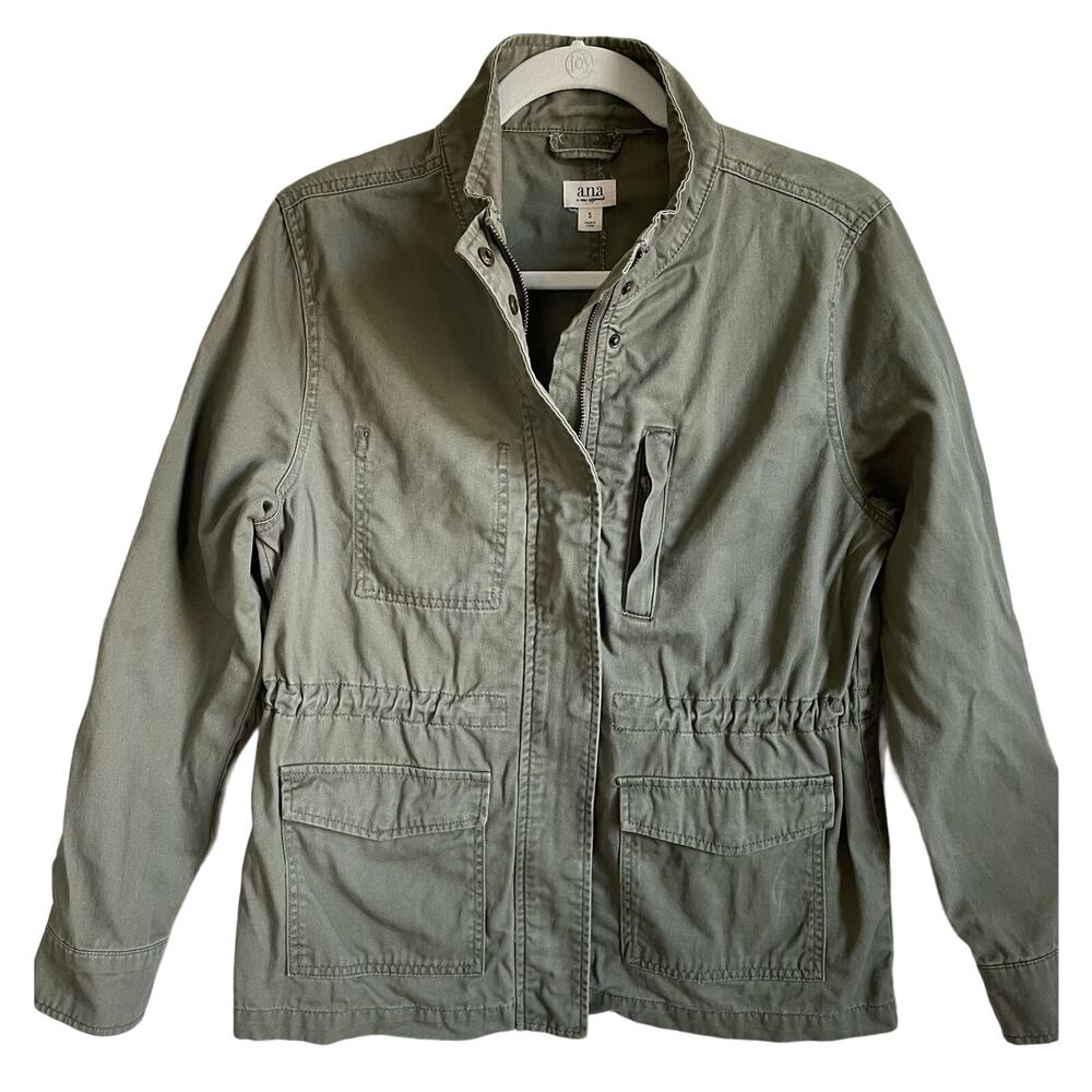 A.N.A. Utility Jacket Twill Cinch Waist Sz S Olive Pockets Granola Girl Cotton